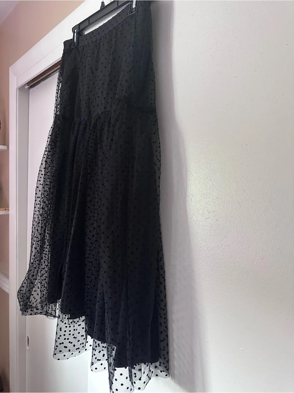 H&M Black Polka Dot Tiered Mesh Midi Skirt - Picture 4 of 5